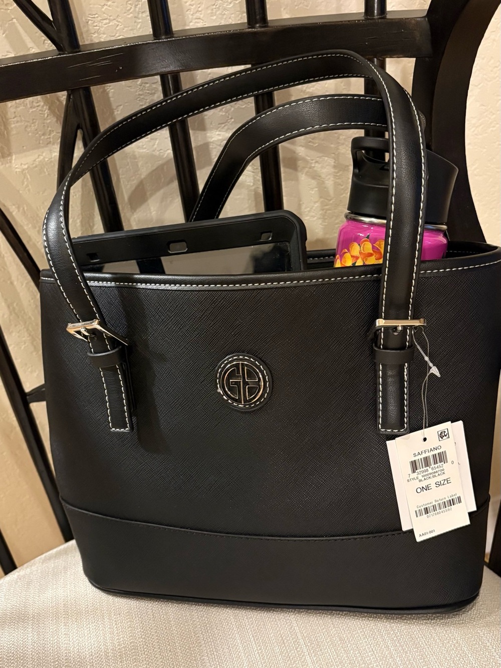 New - Giani Bernini Saffiano Faux Leather Black Structured Tote NWT